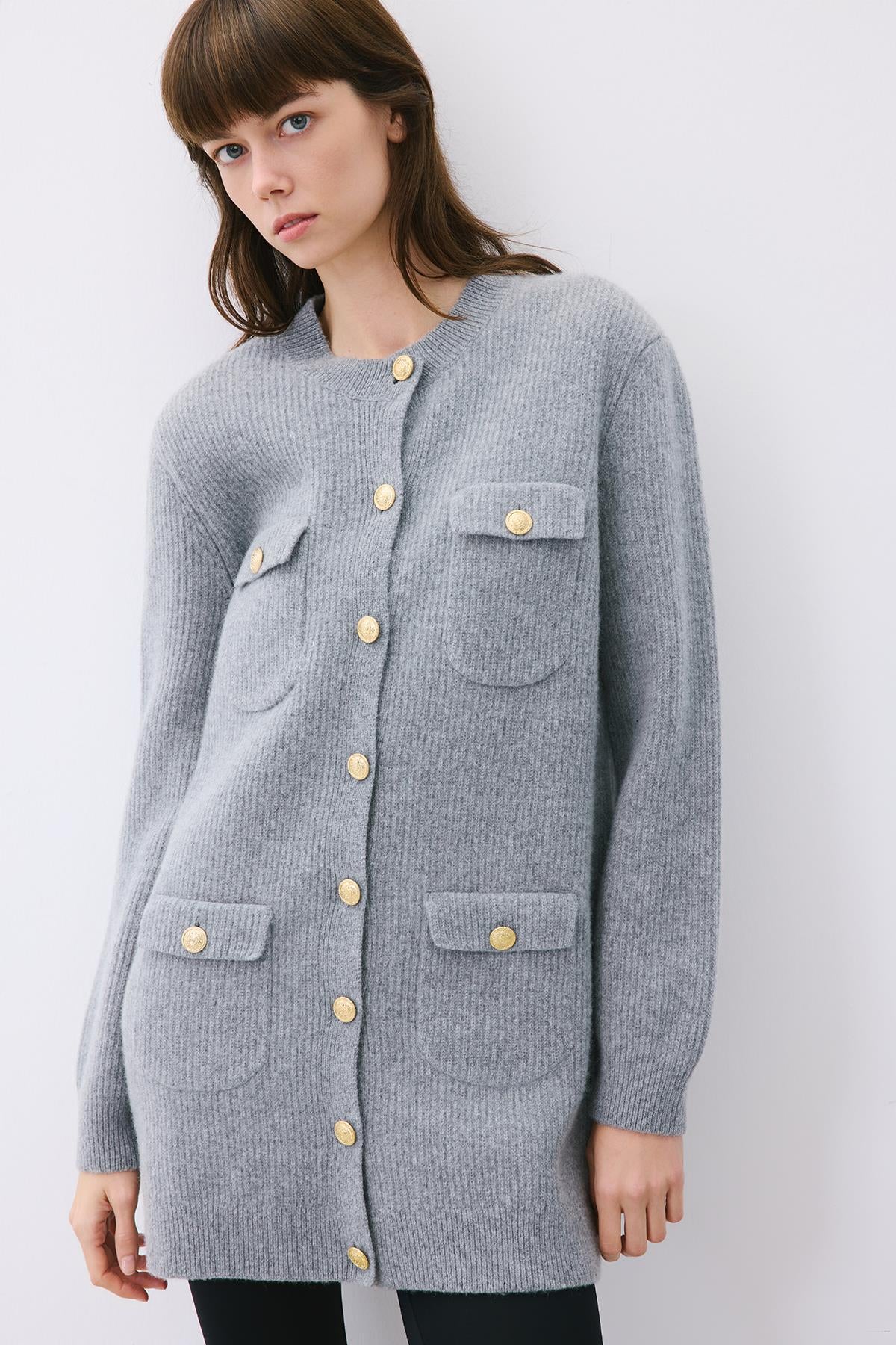 Gold Buttoned  Knit Cardigan