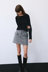 Grey Belted Mini Skirt With Zipper