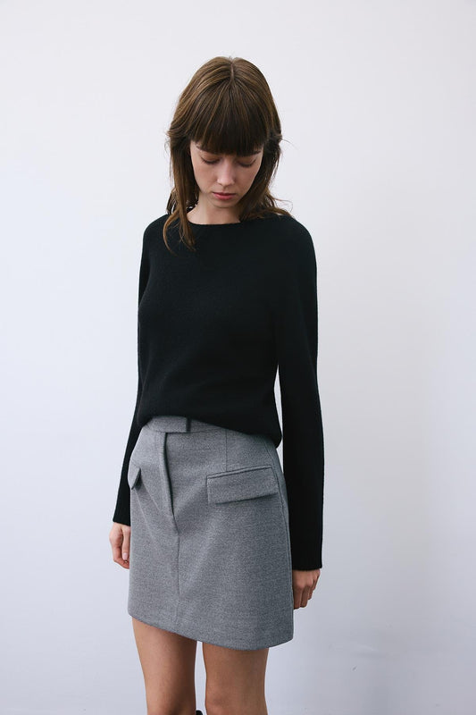 Beige Belted Mini Skirt with Zipper