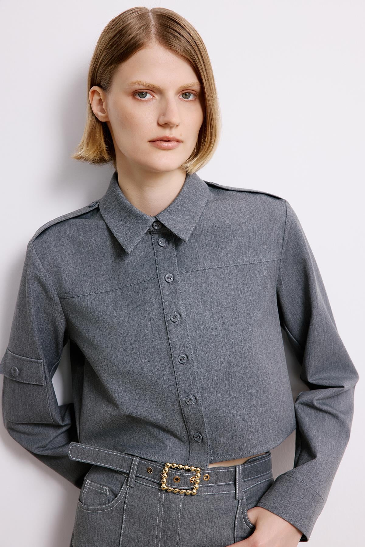 Gray Denim Long Sleeve Shirt