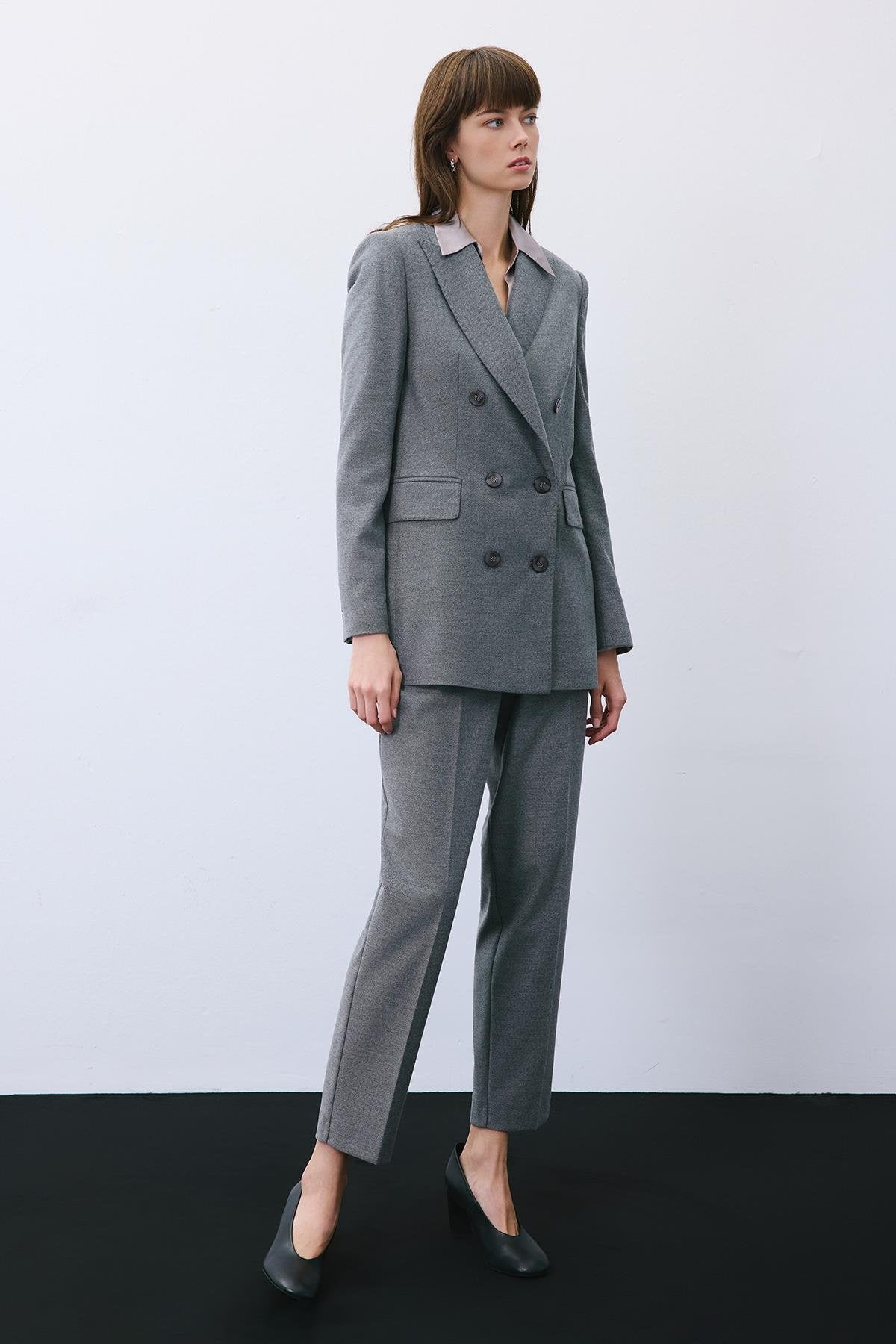 Gray Wool-Blend Double-Breasted Jacket