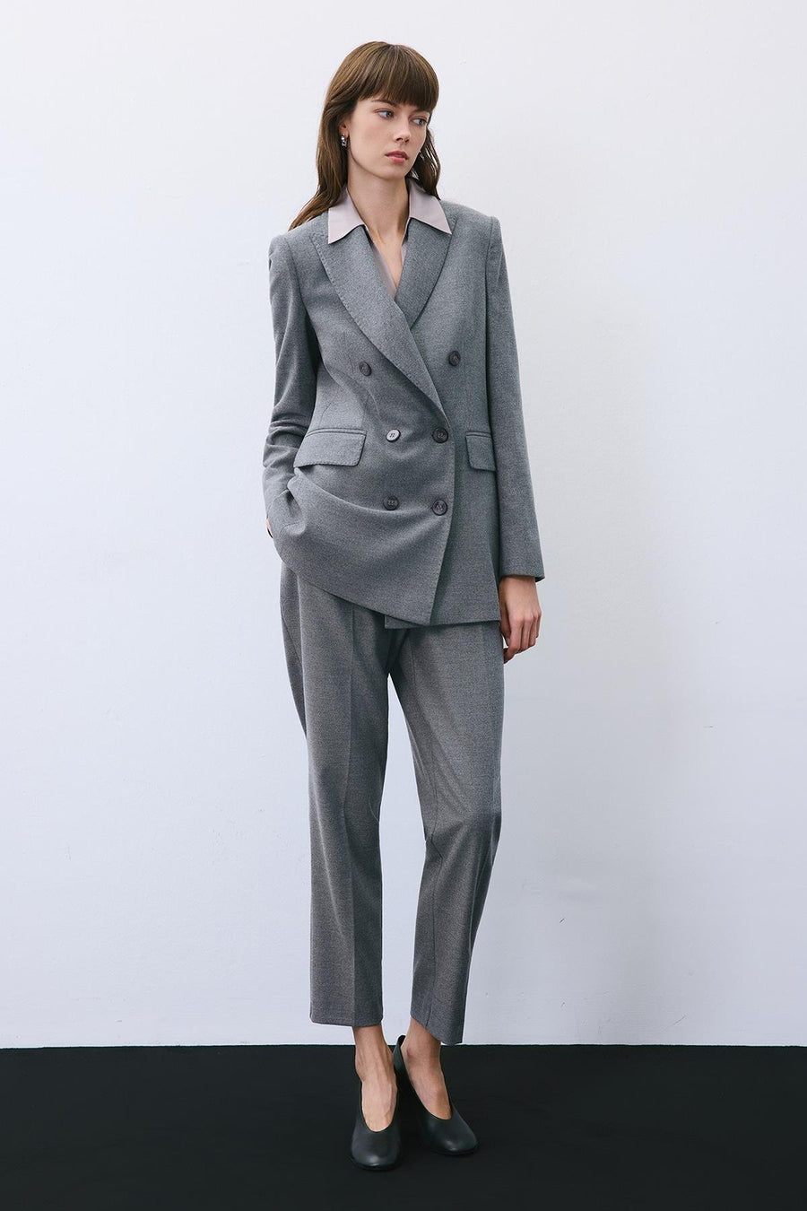 Gray Wool-Blend Double-Breasted Jacket