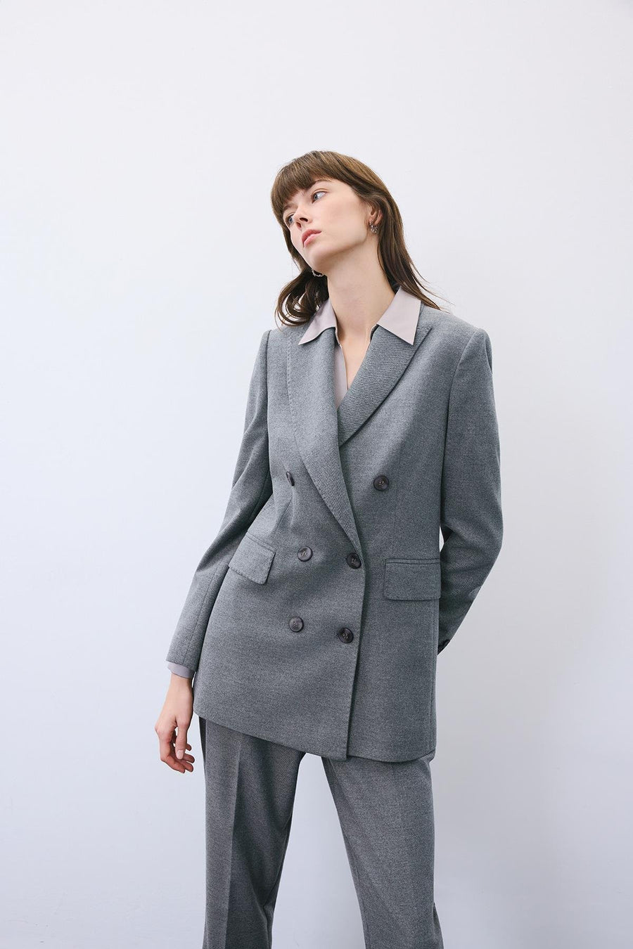 Gray Wool-Blend Double-Breasted Jacket
