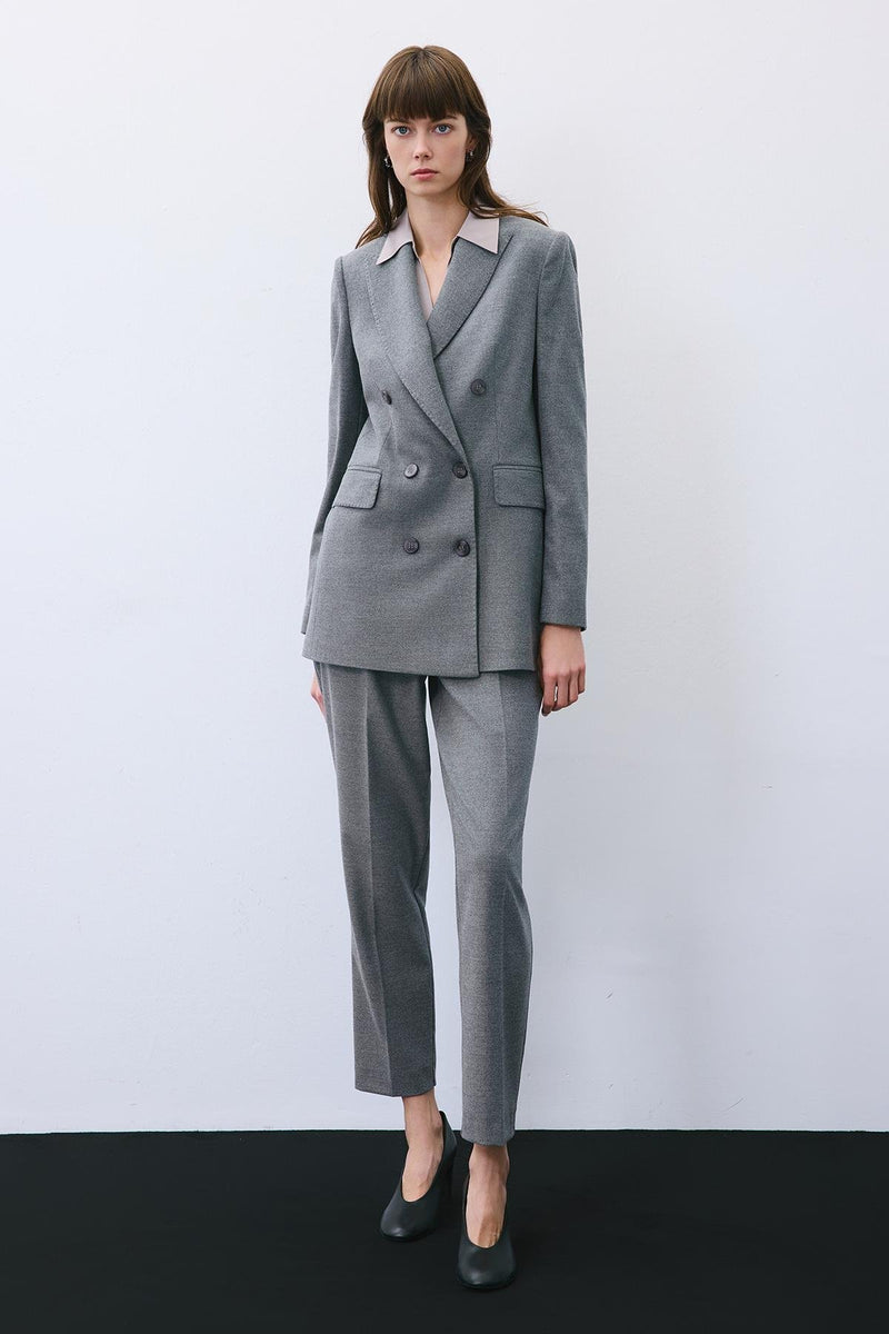 Gray Wool-Blend Double-Breasted Jacket