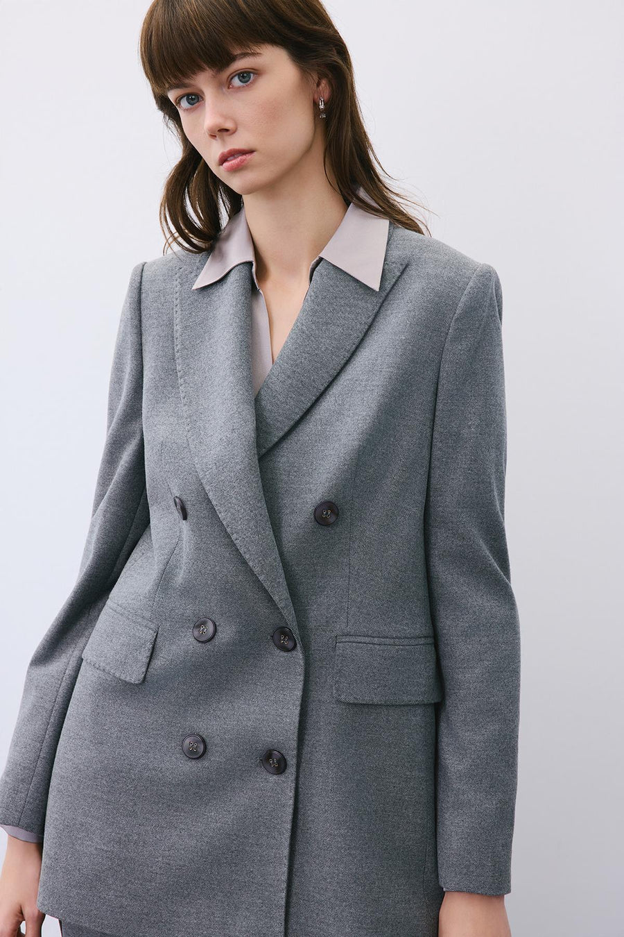 Gray Wool-Blend Double-Breasted Jacket