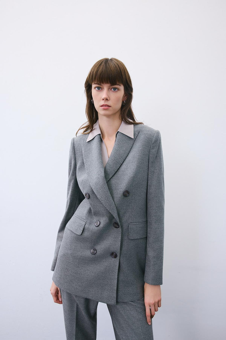 Gray Wool-Blend Double-Breasted Jacket