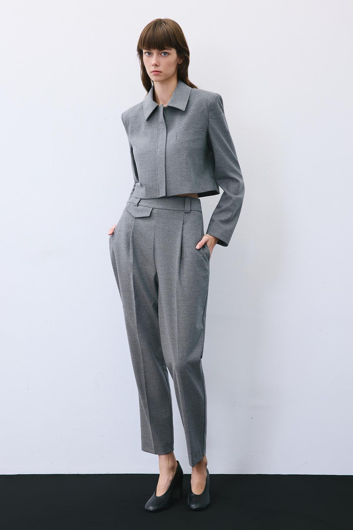 Wool-Blend Pleated High Waist Pants