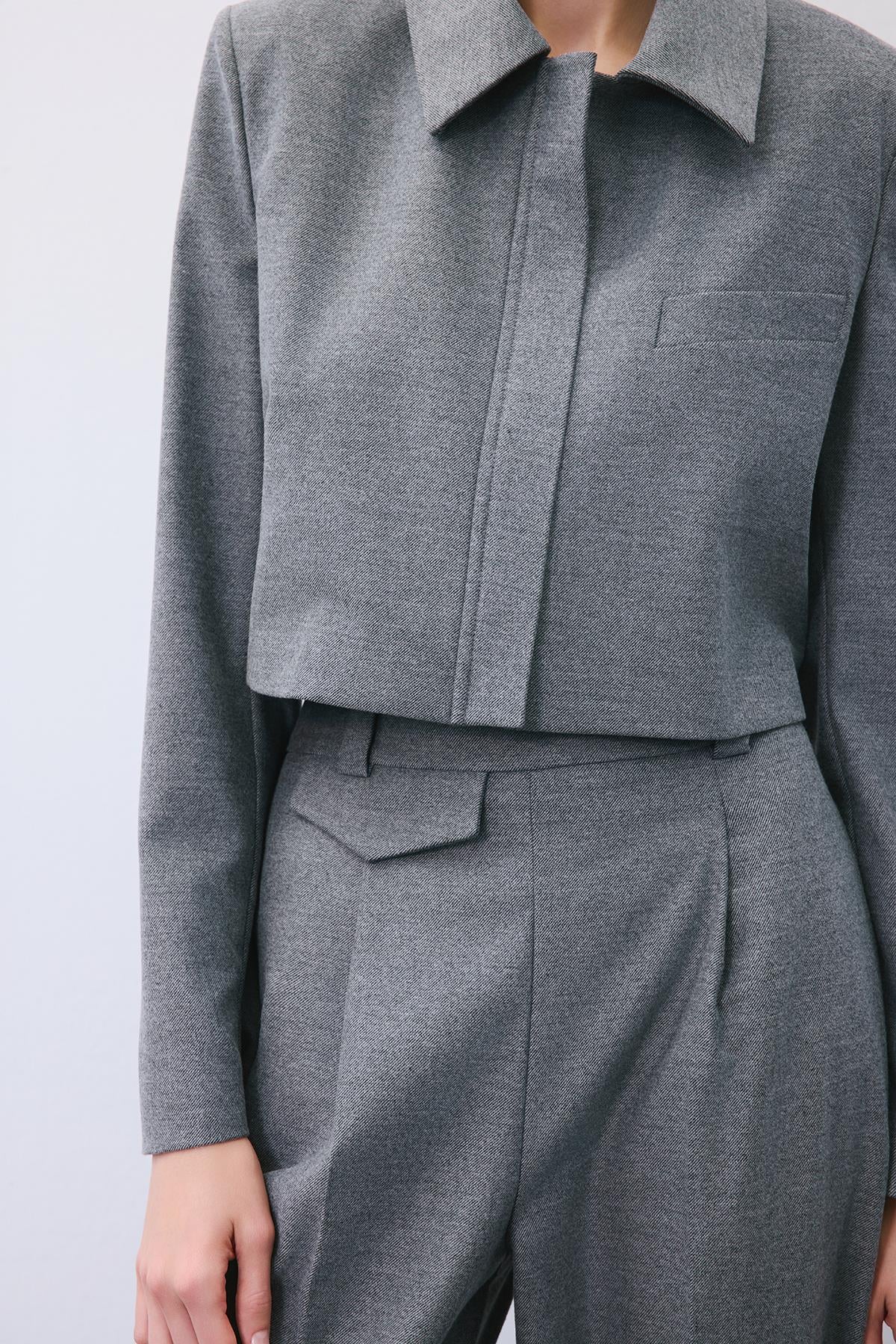 Wool-Blend Pleated High Waist Pants