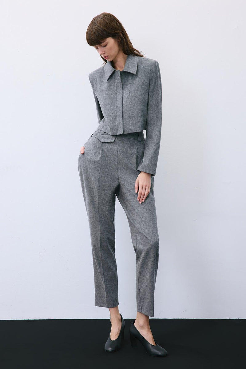 Beige Wool-Blend Zip-Up Crop Jacket