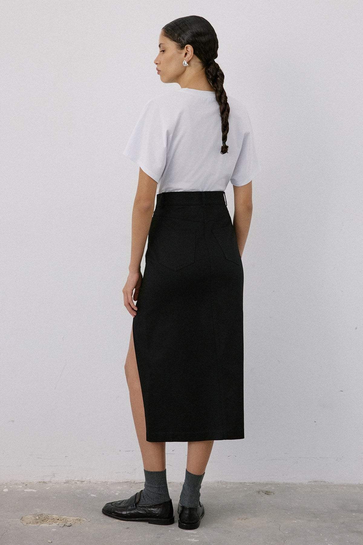 High Waist Asymmetric Slit Midi  Skirt