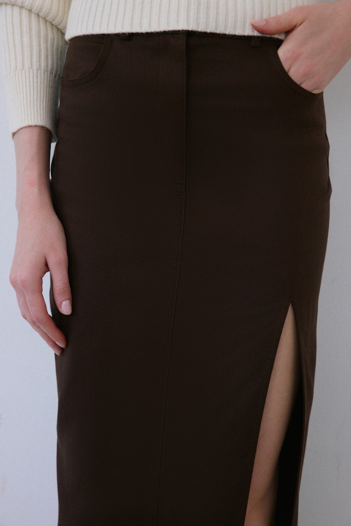 High Waist Asymmetric Slit Midi  Skirt