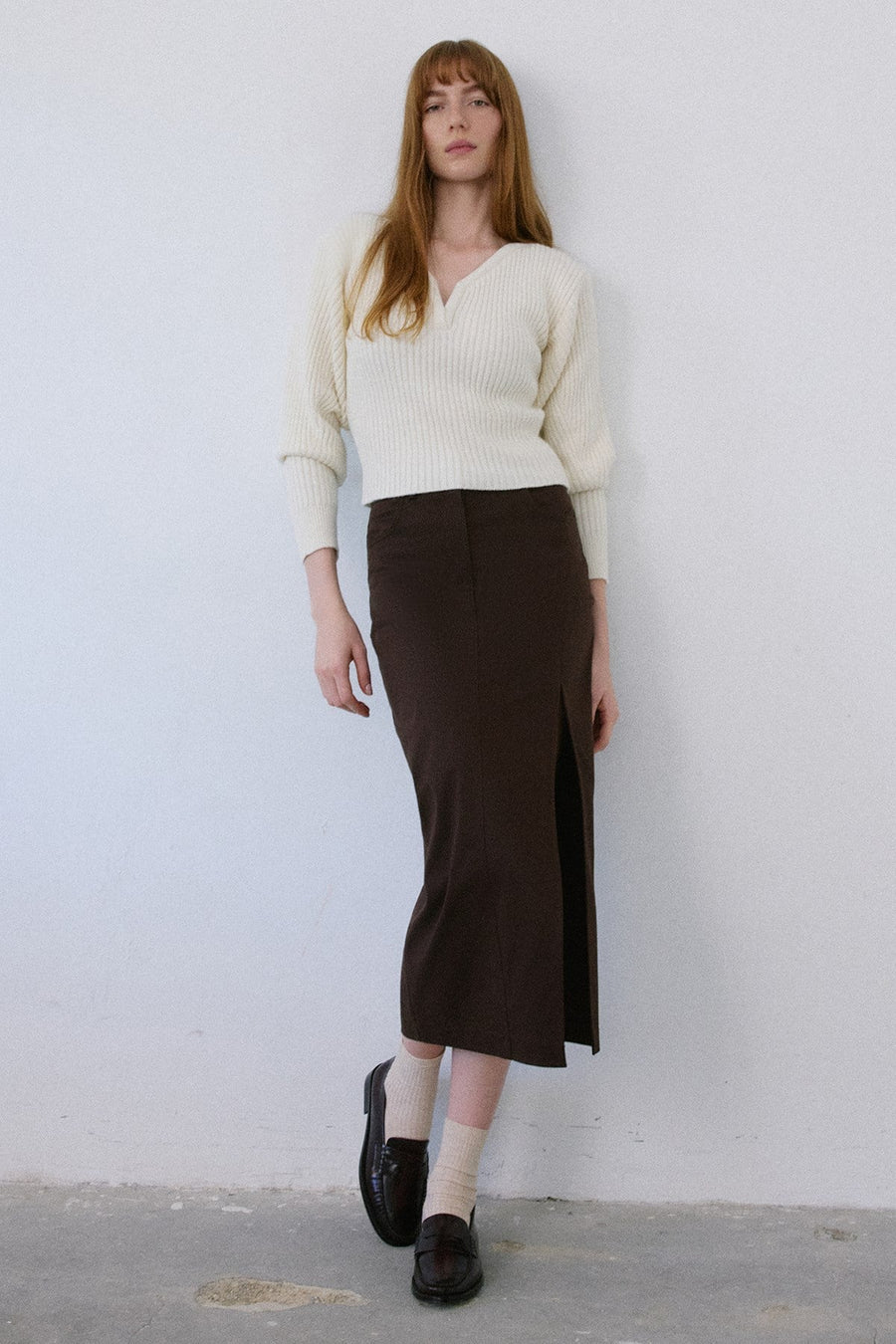 High Waist Asymmetric Slit Midi  Skirt