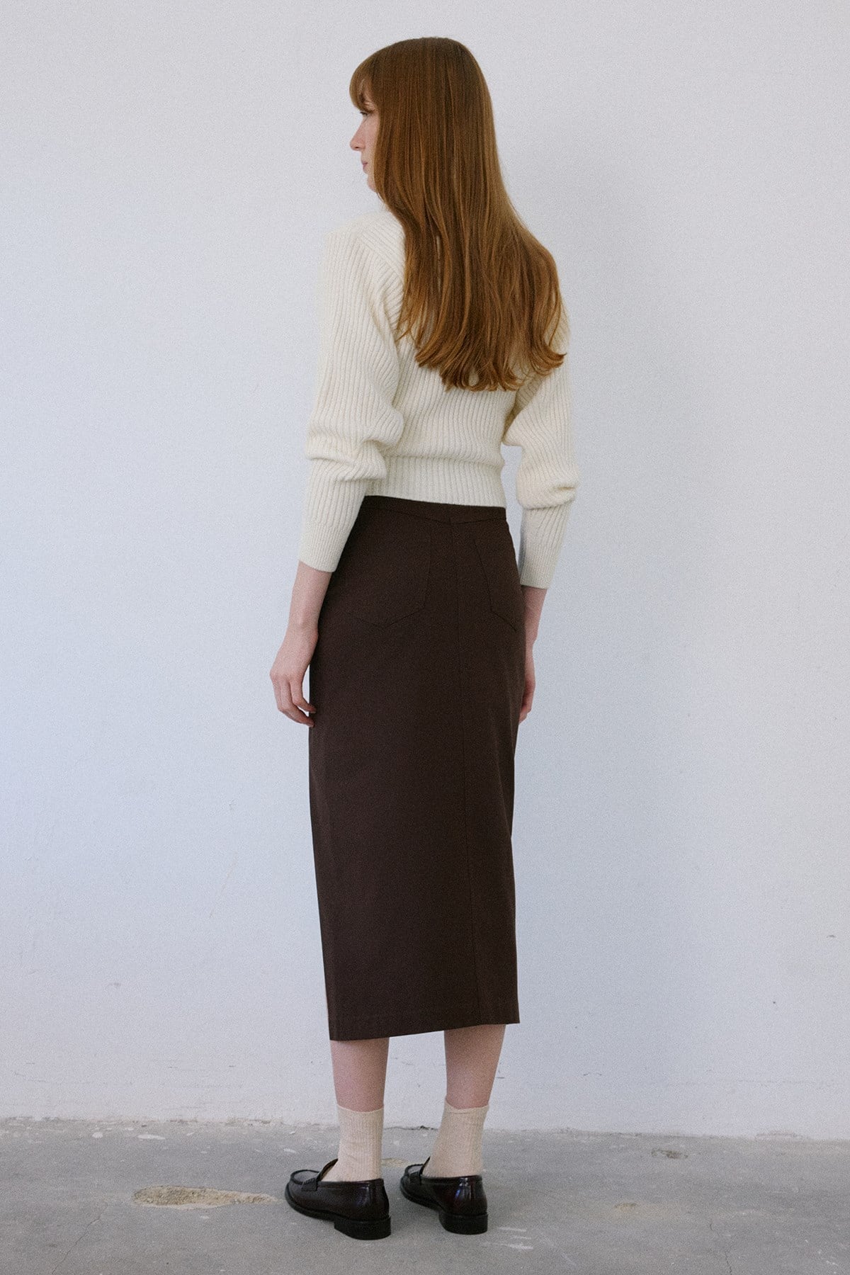 High Waist Asymmetric Slit Midi  Skirt