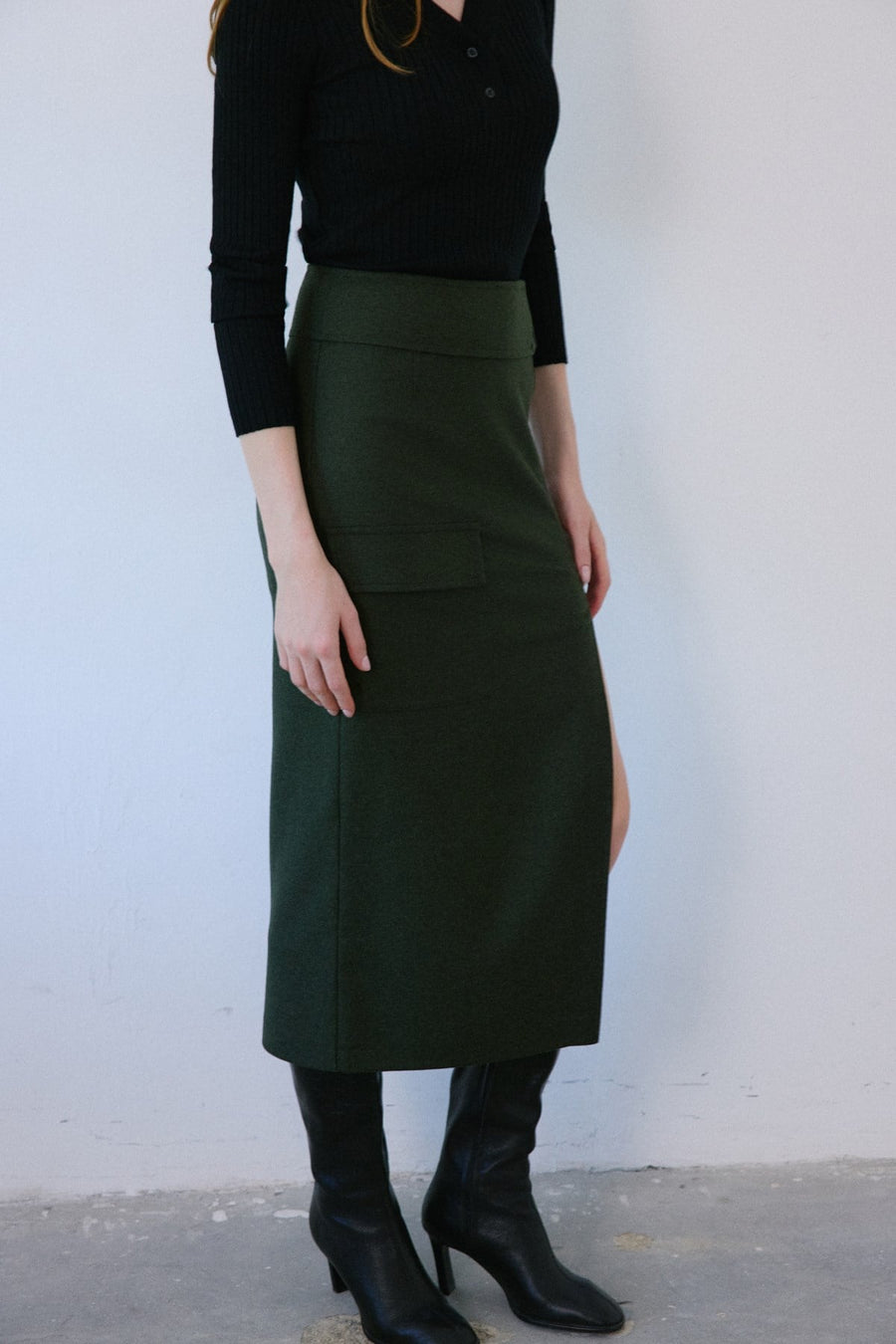 High Waist Cargo Pocket Midi  Skirt