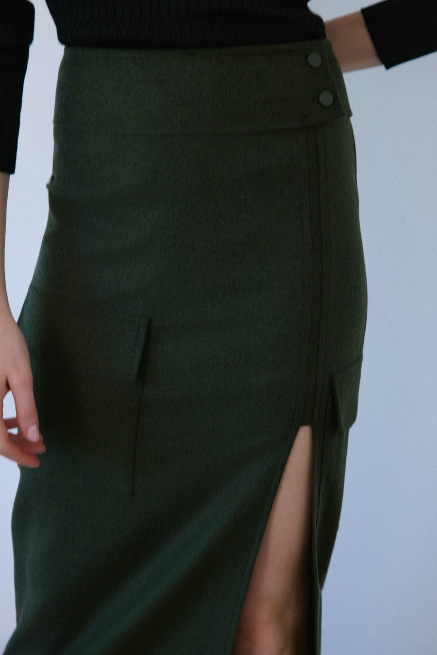 High Waist Cargo Pocket Midi  Skirt
