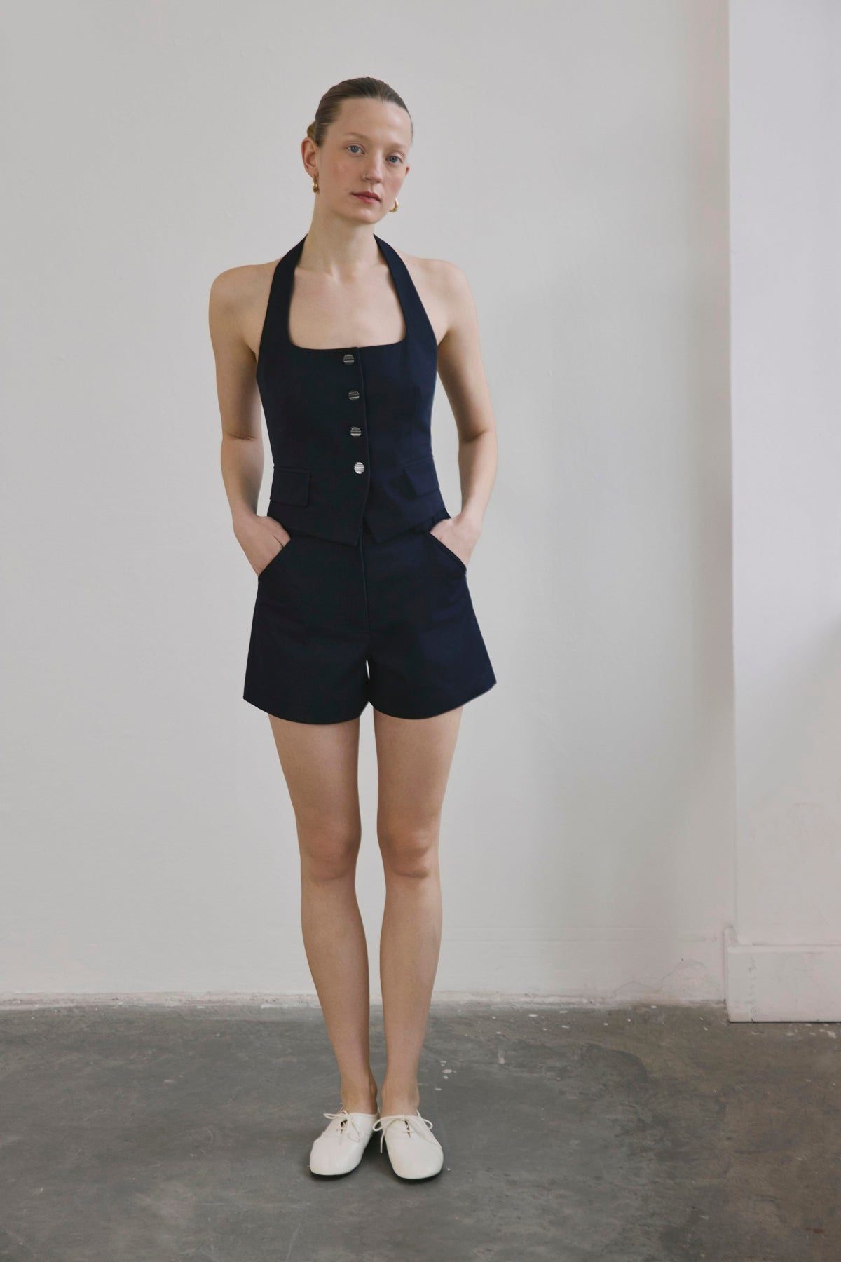 Navy High Waist Denim Textured  Blue Mini Shorts