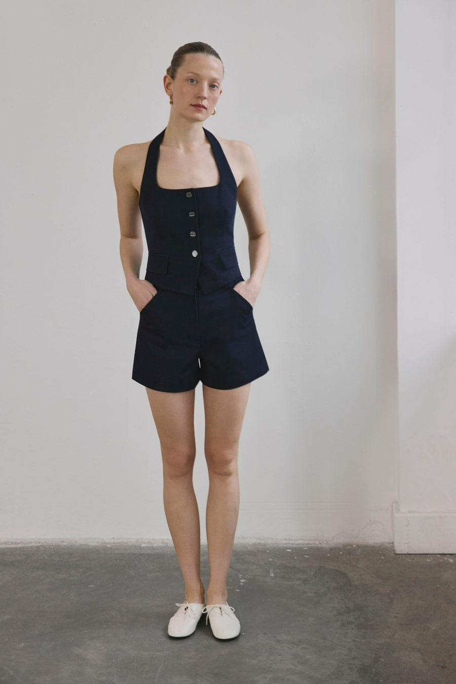 Navy High Waist Denim Textured  Blue Mini Shorts