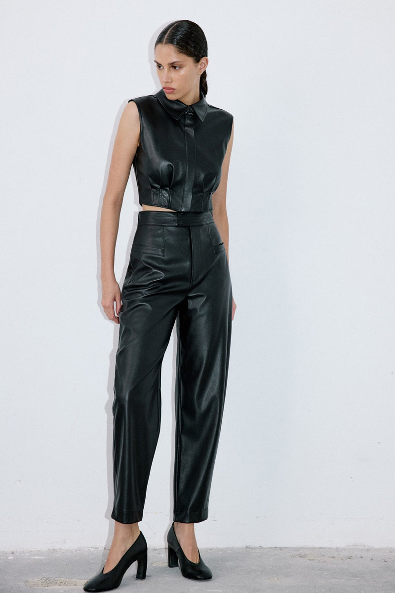 High Waist Faux Leather Balloon Fit  Trousers