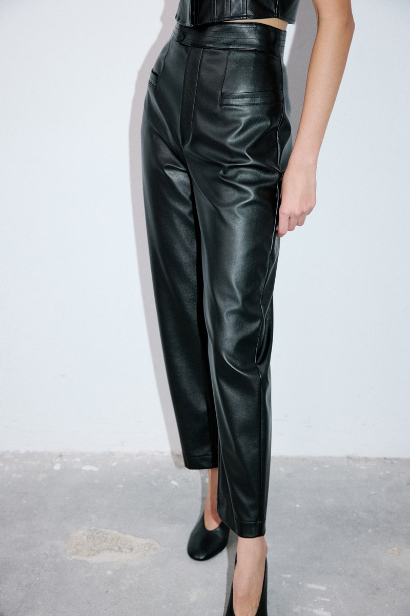 High Waist Faux Leather Balloon Fit  Trousers
