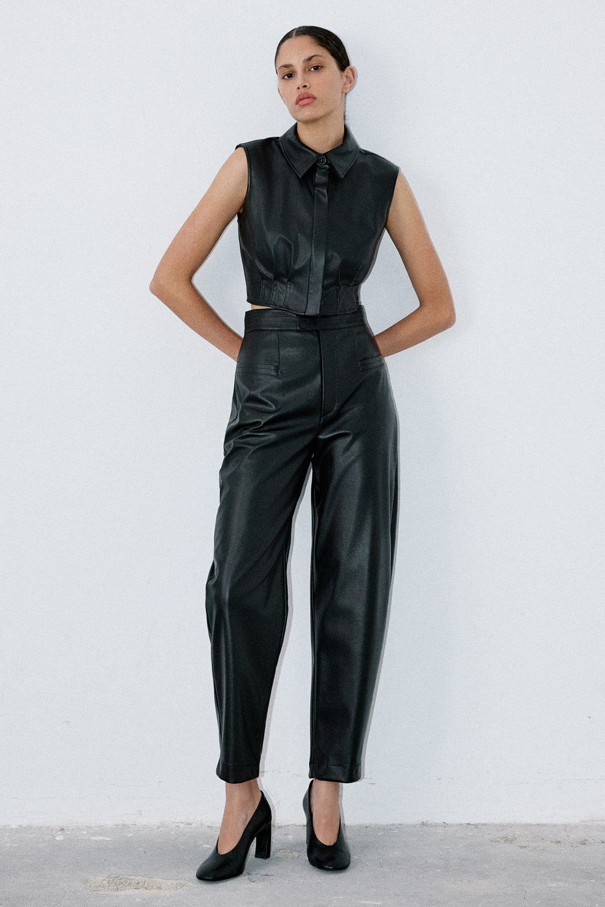 High Waist Faux Leather Balloon Fit  Trousers