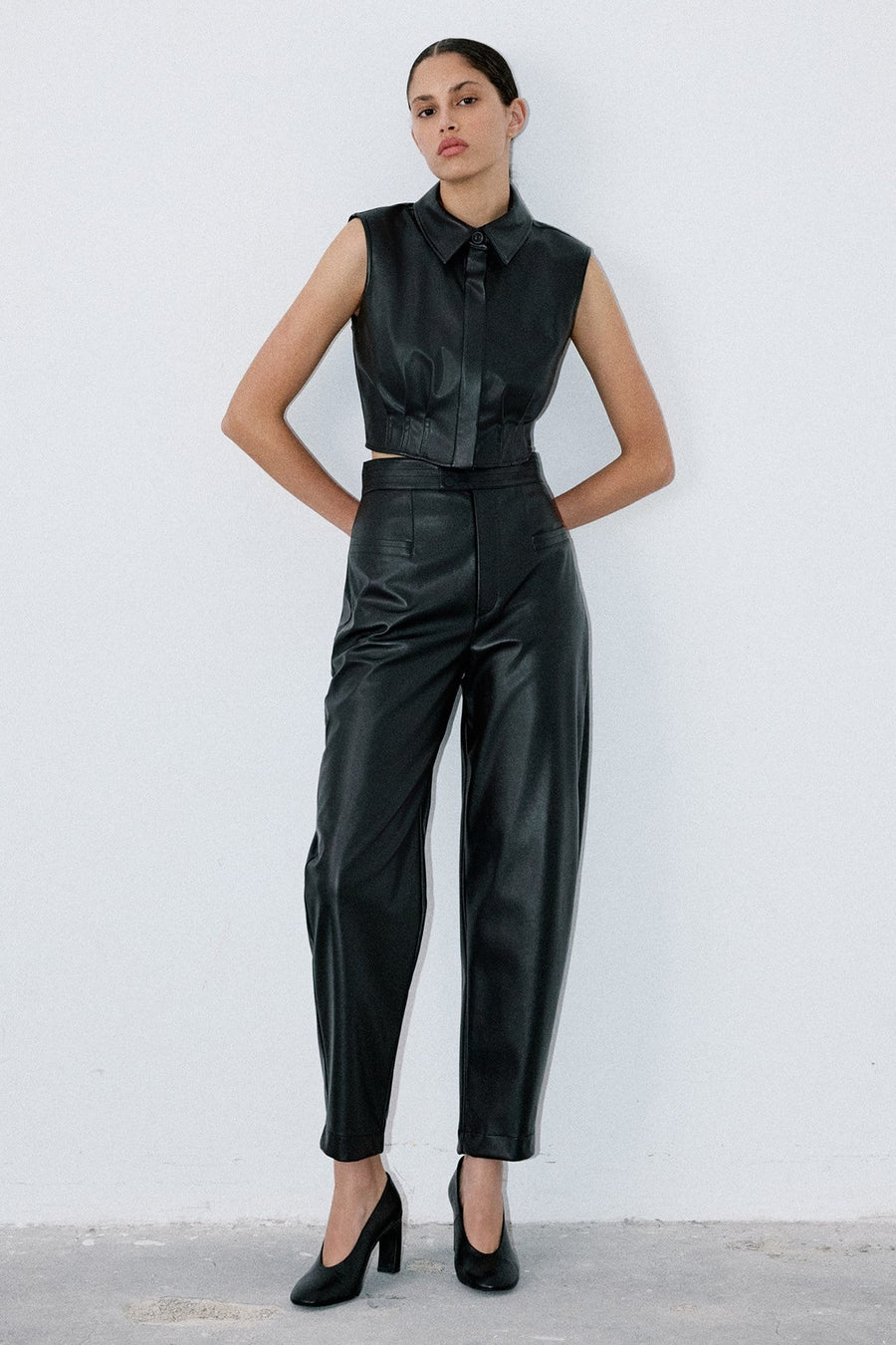 High Waist Faux Leather Balloon Fit  Trousers