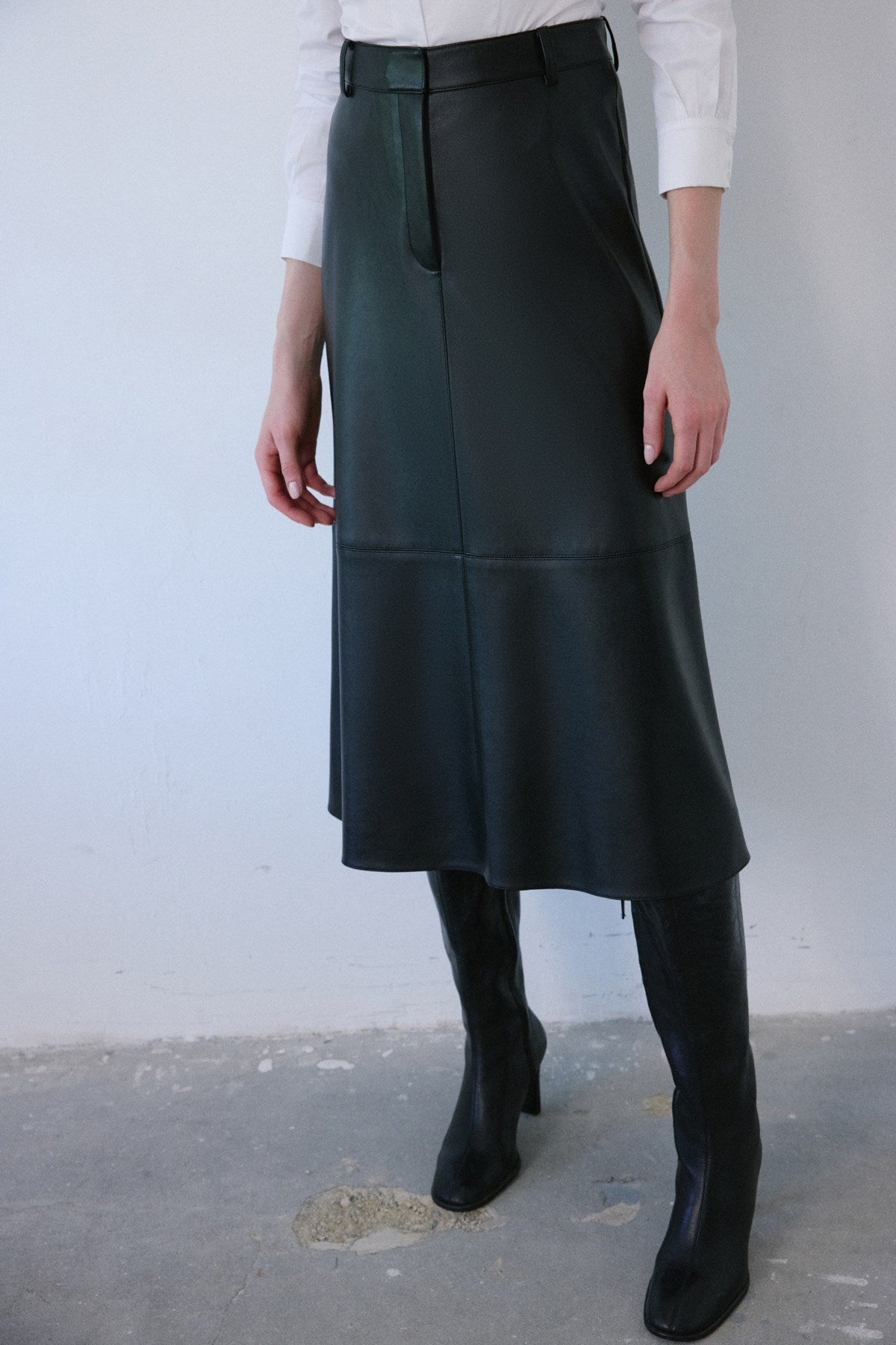 High Waist Faux Leather Midi  Skirt