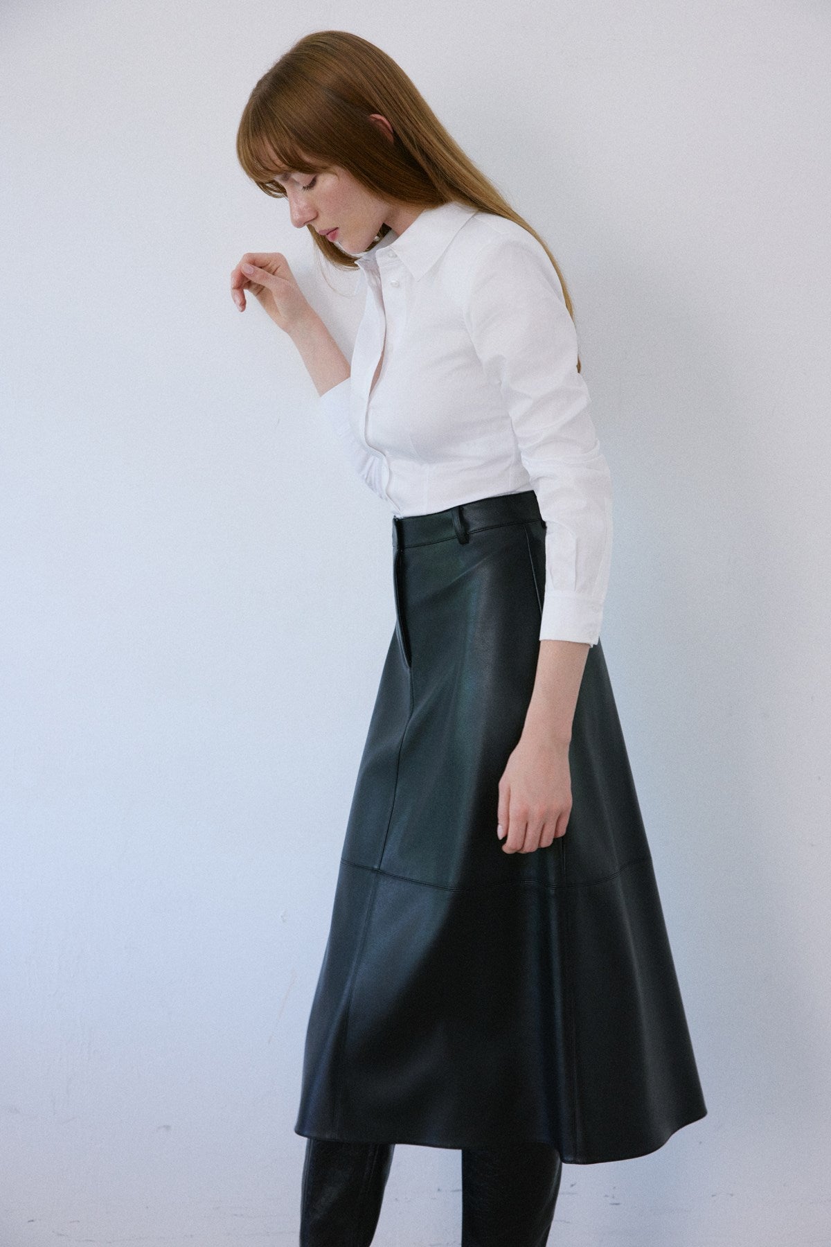 High Waist Faux Leather Midi  Skirt