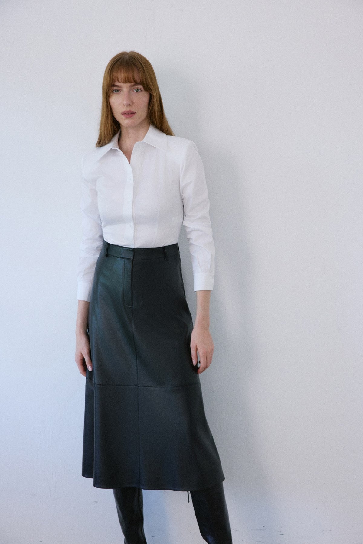 High Waist Faux Leather Midi  Skirt