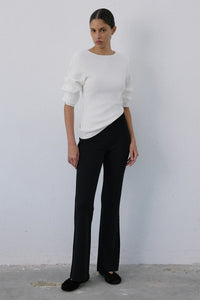 Black High Waist Flared Knit  Trousers