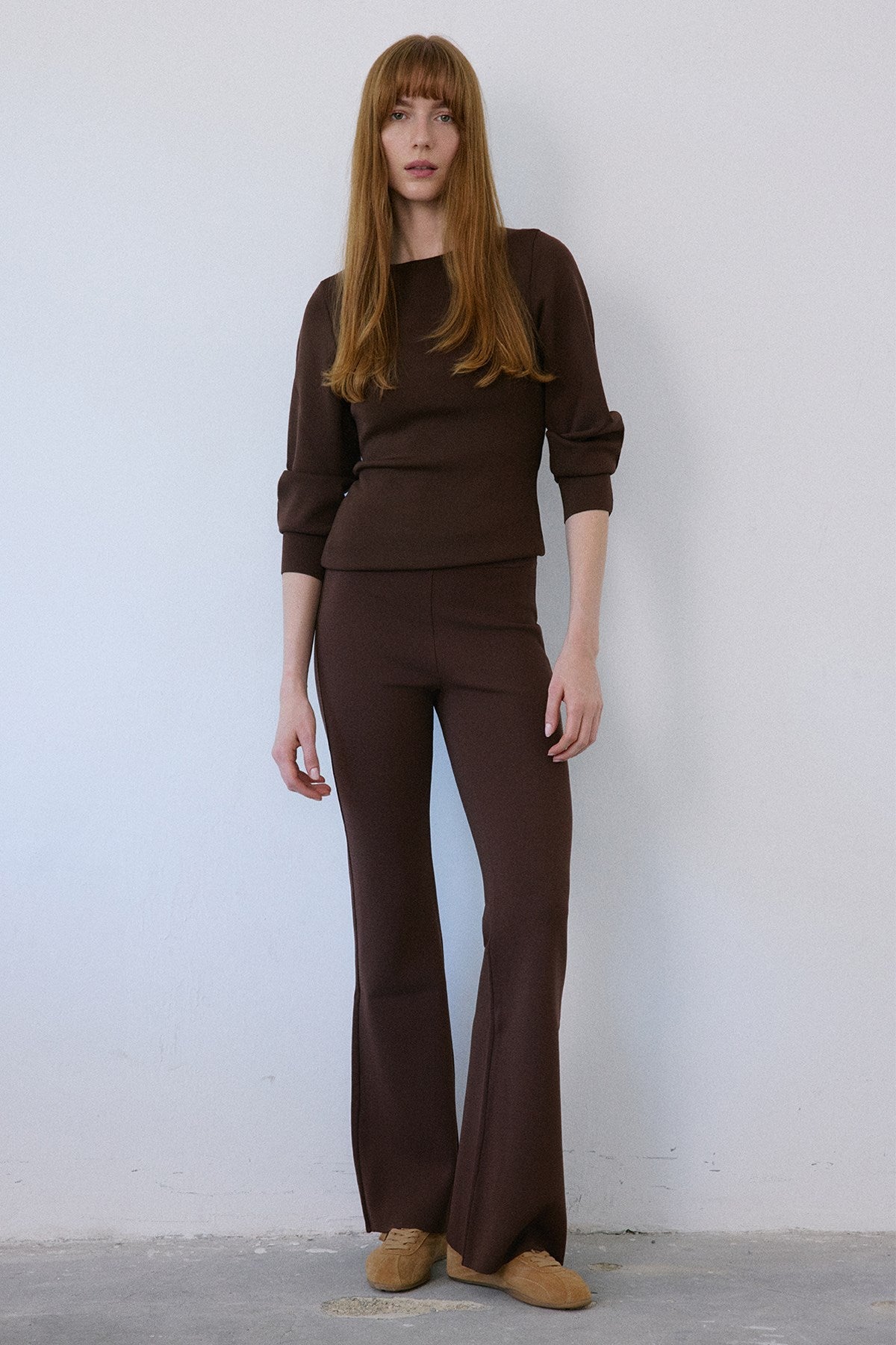 High Waist Flared Knit  Trousers