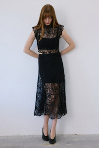 Black High Waist Lace Midi  Skirt