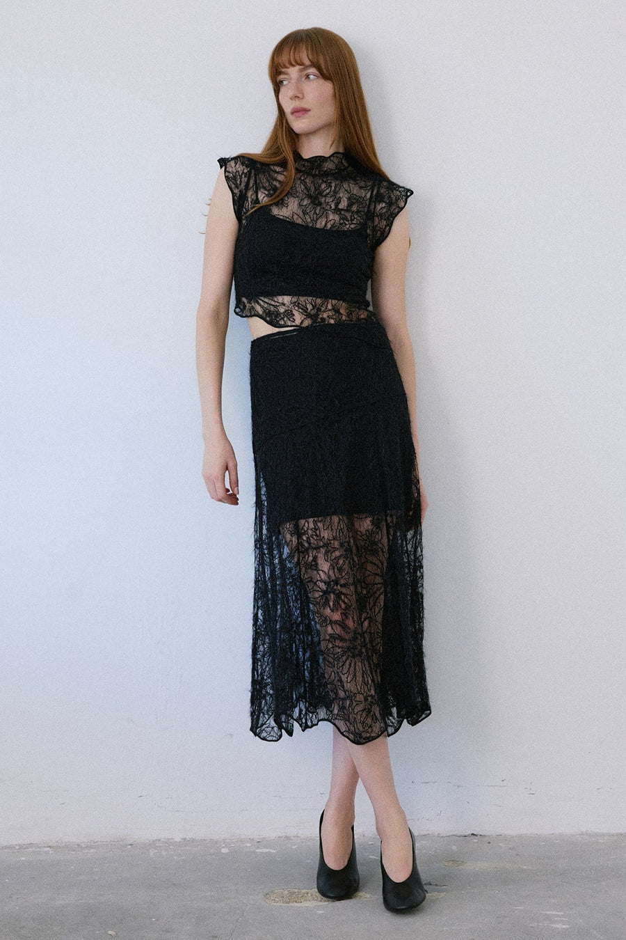 High Waist Lace Midi  Skirt