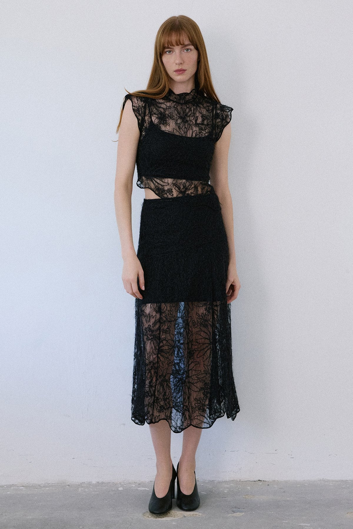 High Waist Lace Midi  Skirt