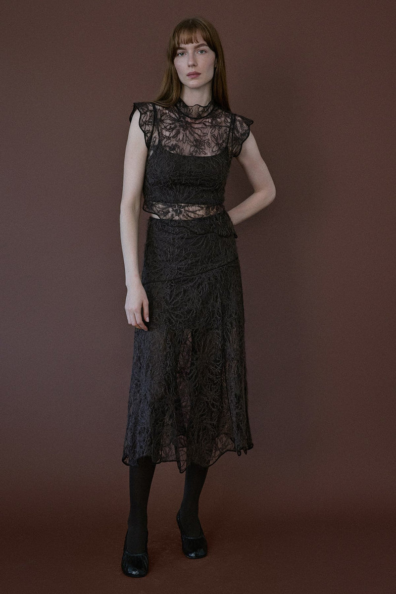 High Waist Lace Midi  Skirt