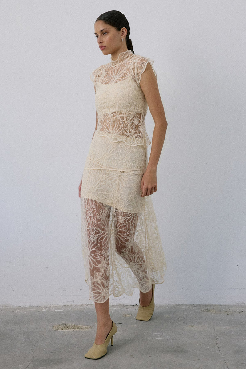 High Waist Lace Midi  Skirt