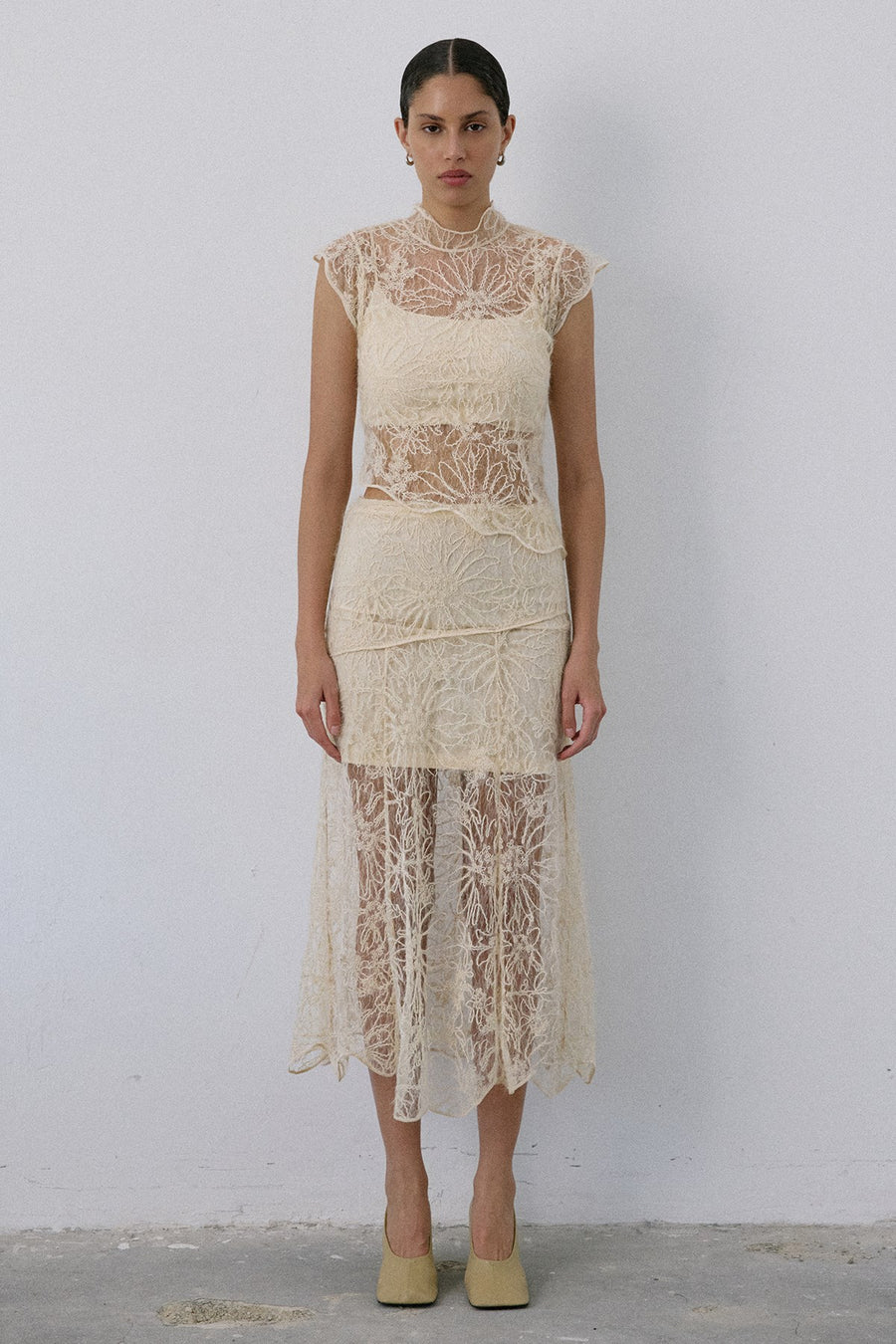 High Waist Lace Midi  Skirt