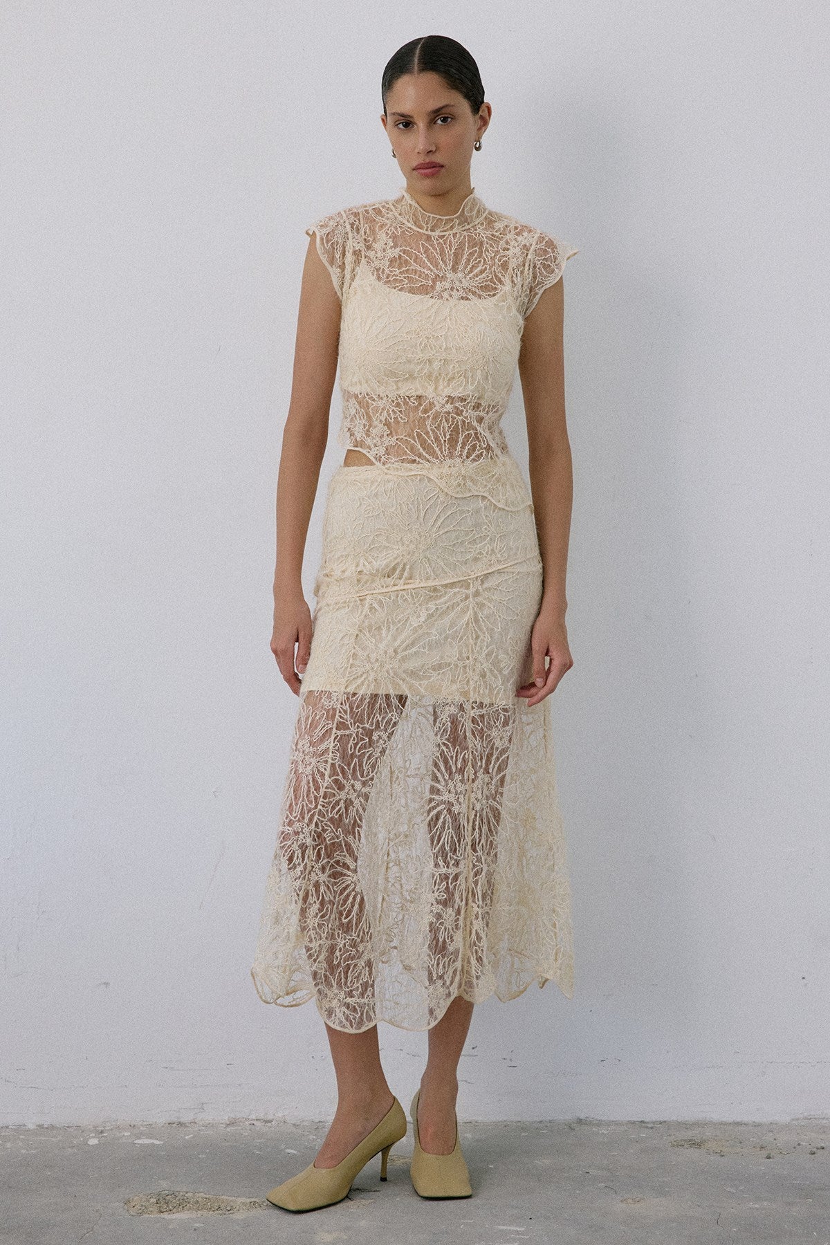 High Waist Lace Midi  Skirt