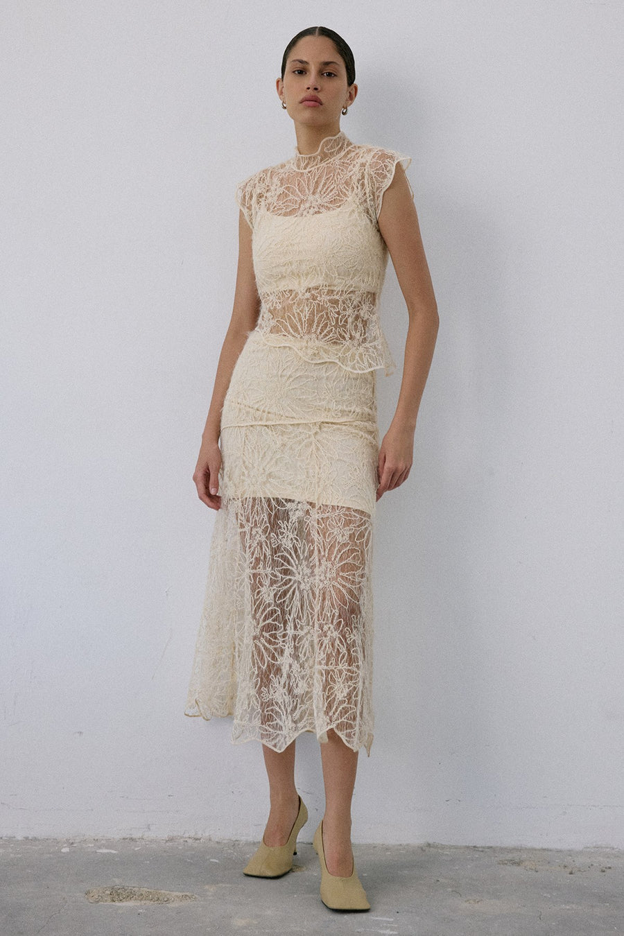 High Waist Lace Midi  Skirt