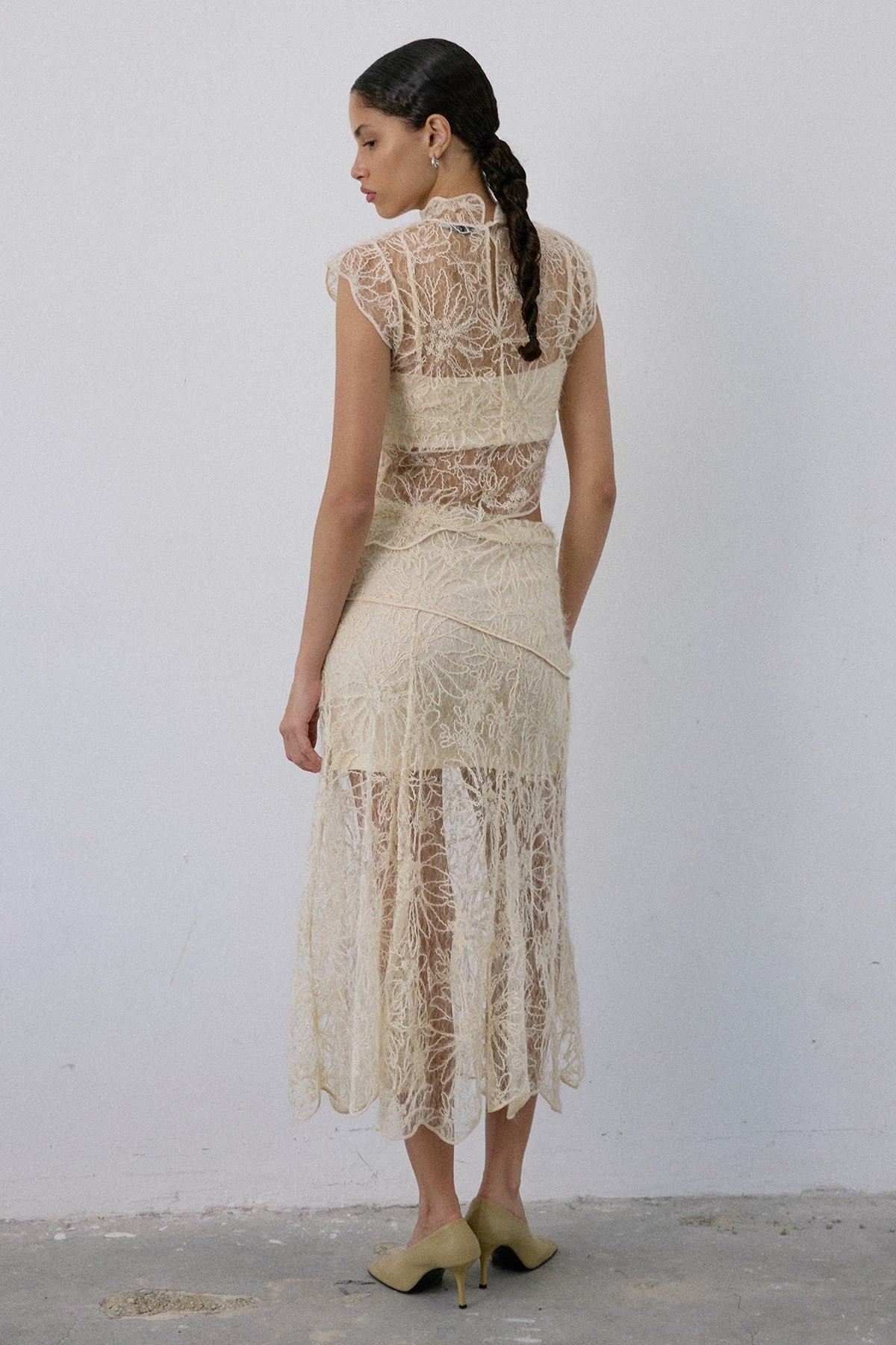 High Waist Lace Midi  Skirt