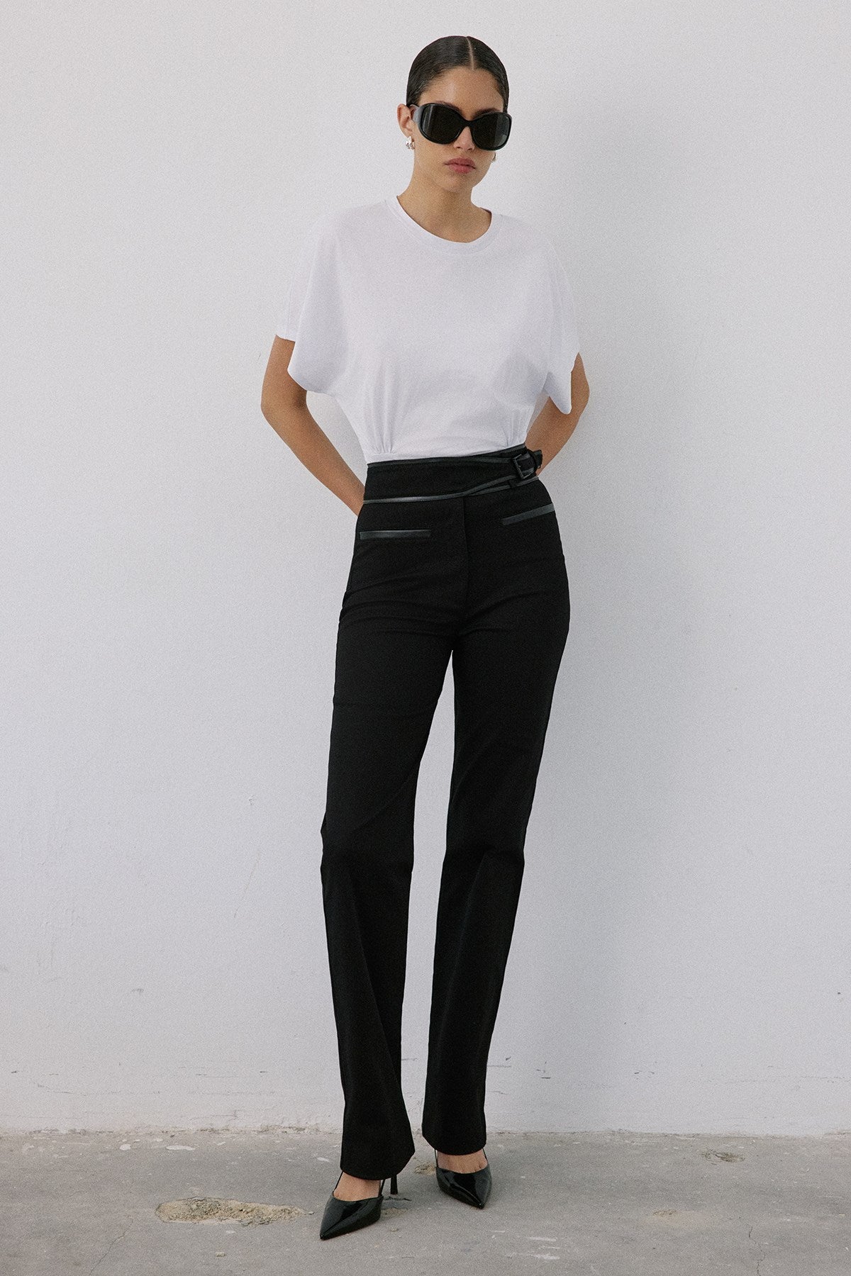 High Waist Leather Detailed  Trousers