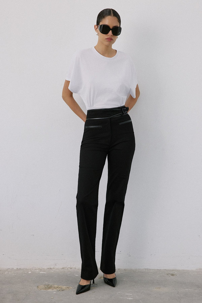 High Waist Leather Detailed  Trousers