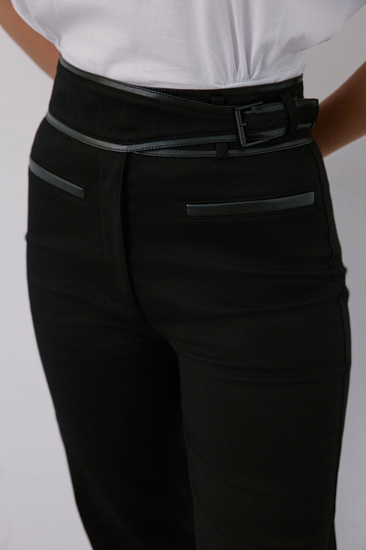 High Waist Leather Detailed  Trousers