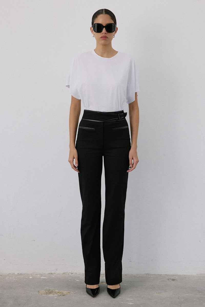 High Waist Leather Detailed  Trousers