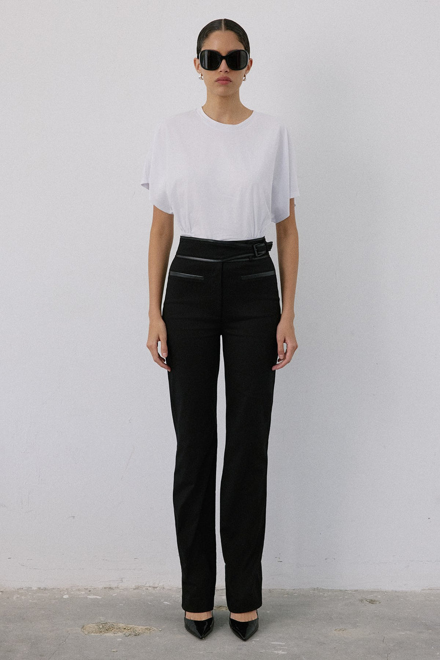 High Waist Leather Detailed  Trousers