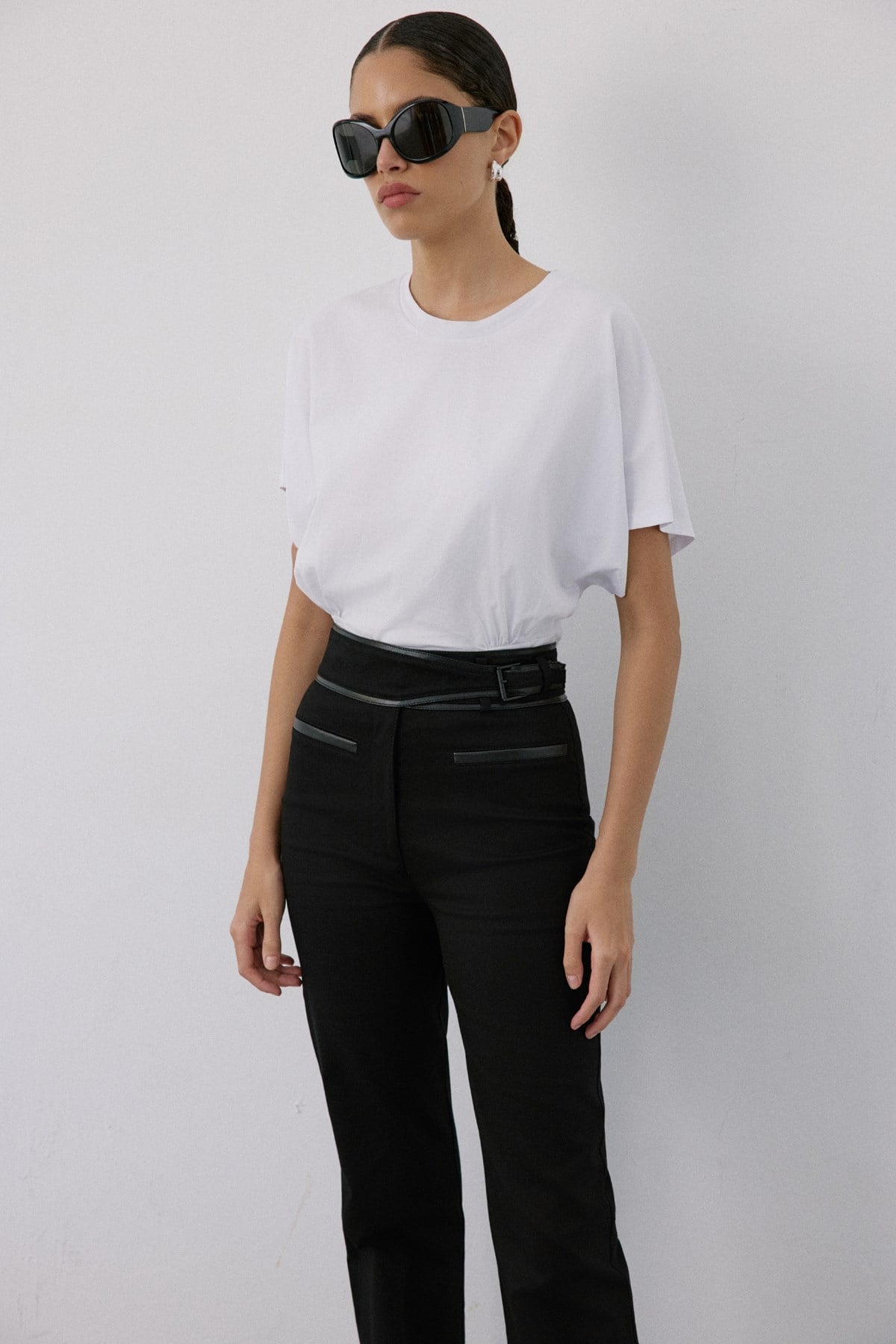 High Waist Leather Detailed  Trousers