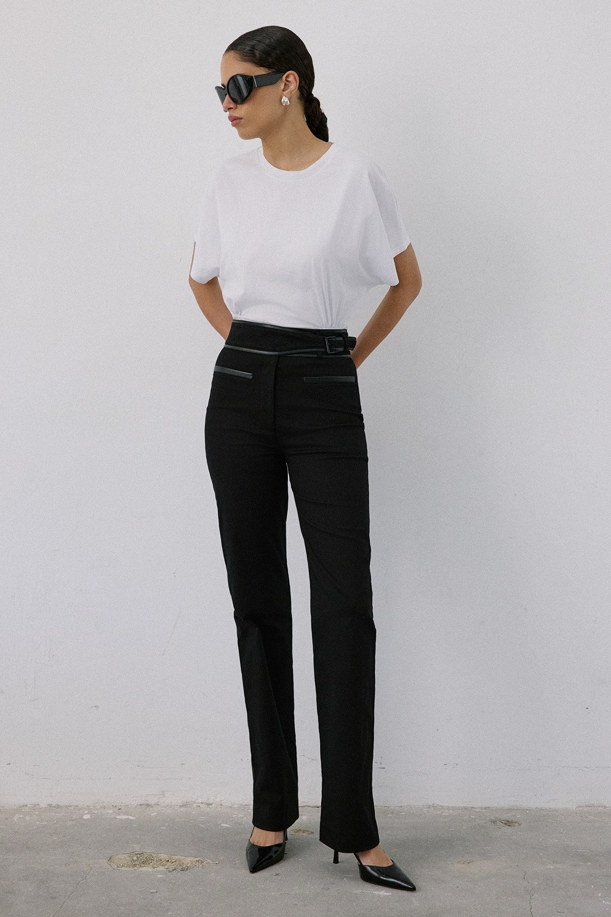 High Waist Leather Detailed  Trousers