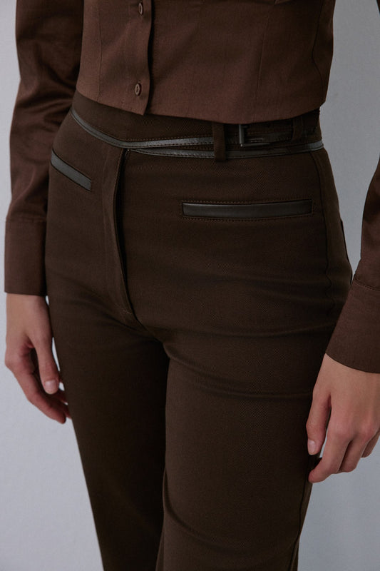 High Waist Leather Detailed  Trousers