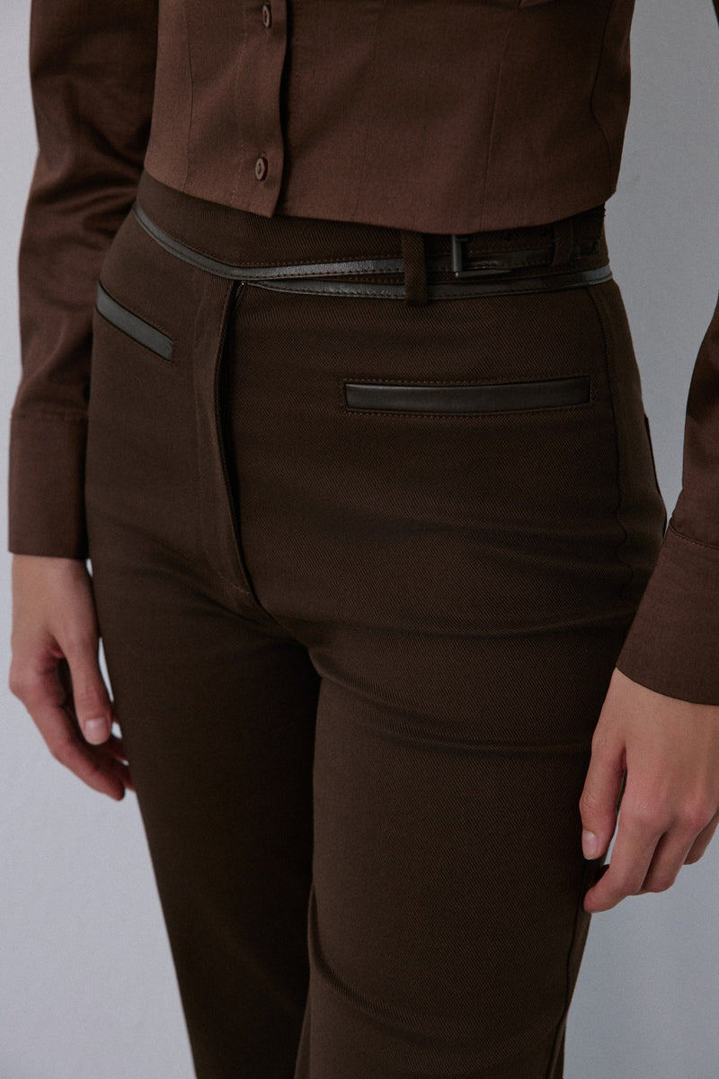 High Waist Leather Detailed  Trousers