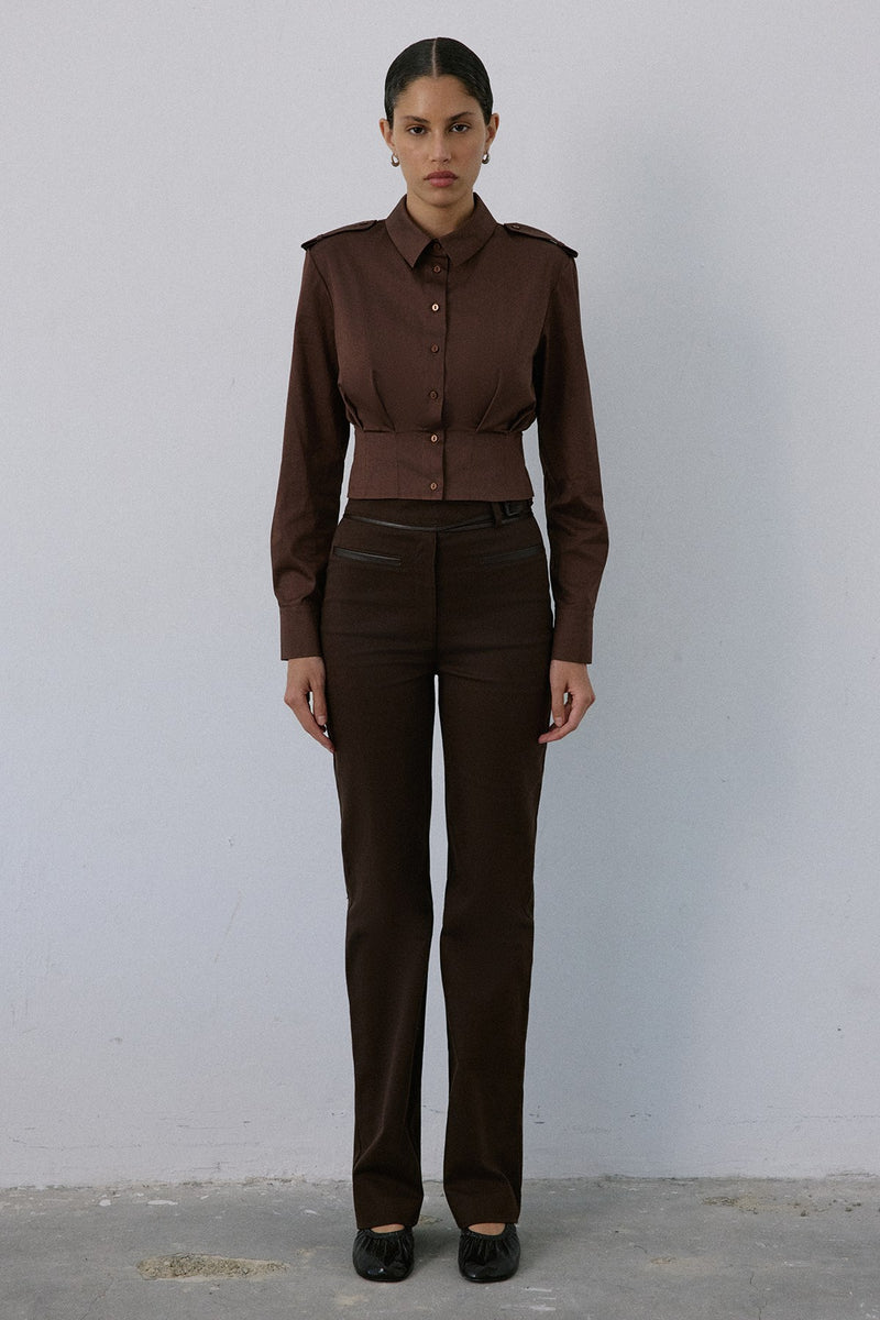 High Waist Leather Detailed  Trousers