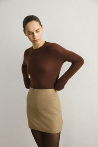 Camel High Waist Lined A-line Mini  Skirt